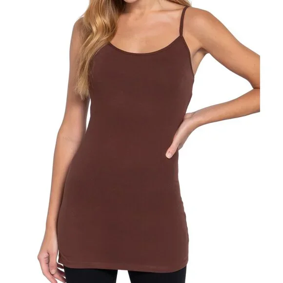 NWT- Women's Long Cami Tunic with Shelf Bra, Sepia Brown - Picture 1 of 3